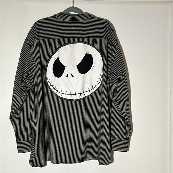 Upcycled Tops - Upcycled Jack Skellington black/gray striped flannel NWOT one of a kind